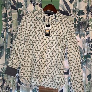 Tommy Hilfiger White and Green Floral Button Down Shirt